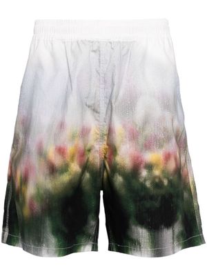 Yoshiokubo Fuzzy Flowers-print cotton shorts - White