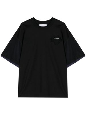 Yoshiokubo mesh-sleeves cotton T-shirt - Black