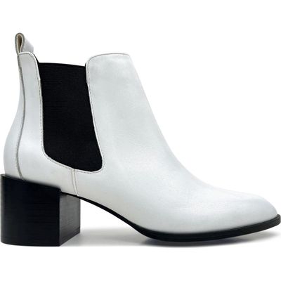 Yosi Samra Melissa Pointed Toe Chelsea Boot in White Leather 