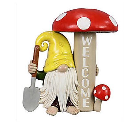 Young's 8'' Resin Gnome with Welcome Mushroom S ign