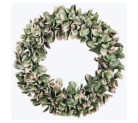 Young's Artificial Eucalyptus Wreath w/ Pink Le af Edging
