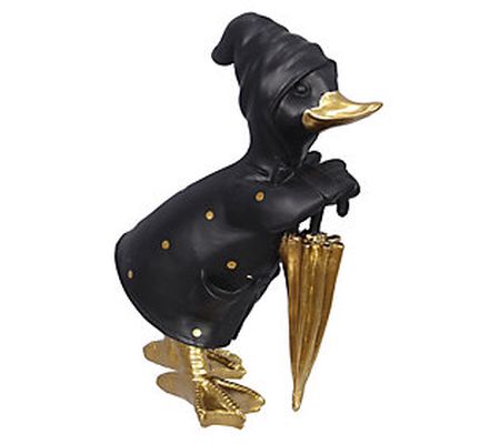 Young's Black Duck with Umbrella Lawn Ornament