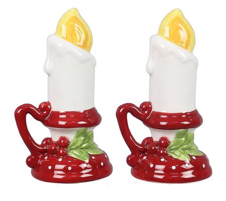 Young's Ceramic Christmas Candle Stick Salt & P epper Shakers