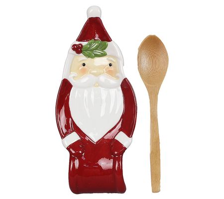 Young's Ceramic Colorful Christmas Old Santa Sp oon Rest