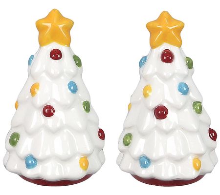 Young's Ceramic Colorful Christmas Tree Shaped &P Shaker Set