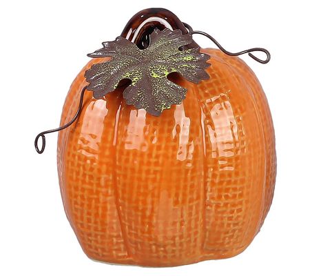 Young's Ceramic Fall Pumpkins with Metal Leaves , Set of 6