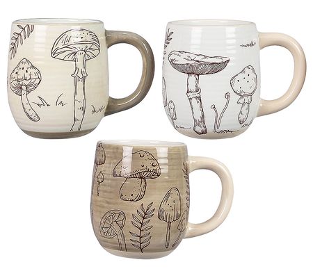 Young's Ceramic Mushroom Design Mugs Set of 3