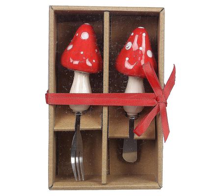 Young's Ceramic Mushroom Fork & Spreader Set