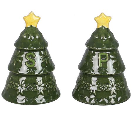Young's Ceramic Woodland Lodge Tree Shaped Salt and Pepper Set
