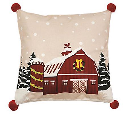 Young's Christmas Barn Print Pillow