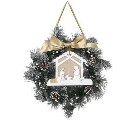 Young's Christmas Wreath with Nativity Scene LE D Lights