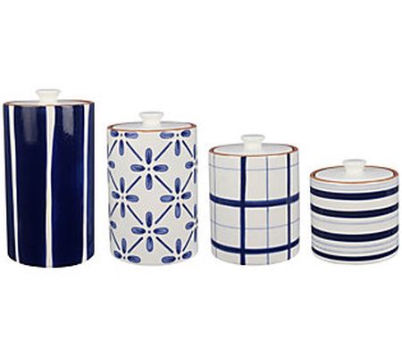 Young's Inc. 4-Piece Ceramic Blue and White Can ister Set