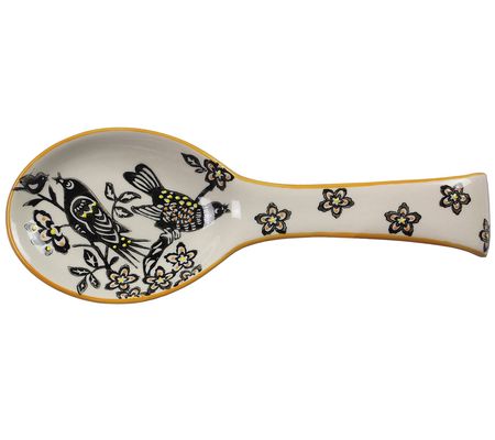 Young's Inc. Bird-Themed Stoneware Hand Stamped Spoon Rest