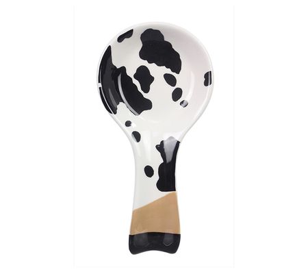 Young's Inc Ceramic Country Black and White Spoon Rest