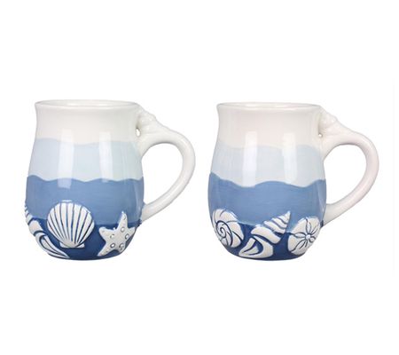 Young's Inc Set of 2 Ceramic Coastal Ombre Mugs