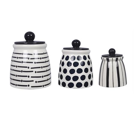 Young's Inc Set of 3 Ceramic Black & White Cani sters
