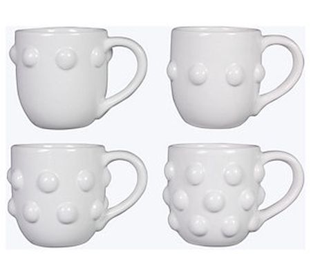Young's Inc Set of 4 Ceramic Large Hobnail Mugs
