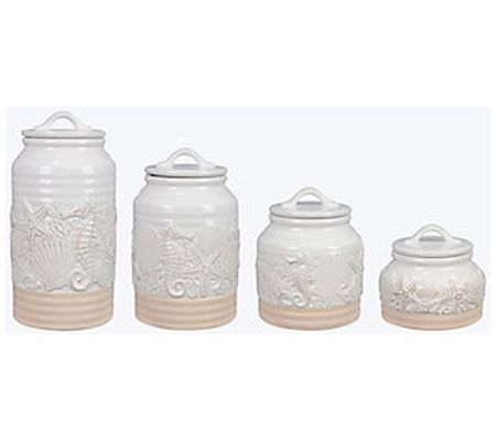 Young's Inc. Set of 4 Coastal Ceramic Canisters