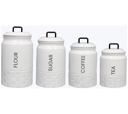 Young's Inc Set of 4 White Ceramic Canisters