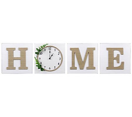 Young's, Inc. Wood Block HOME Wall Clock/Sign, Set of 4