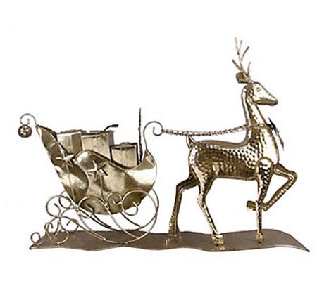 Young's metal Christmas deer pulling the sled t abletop decor