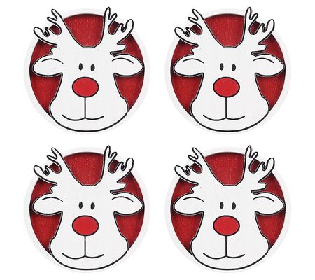 Young's Red & White Reindeer Coasters Set of 4