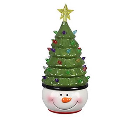 Young's Tall Christmas Snowman with Lit Tree Ha t, Set of 2