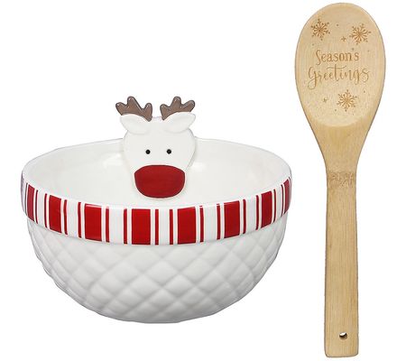 Young's Traditional Christmas Mixing Bowl with ood Spoon Set