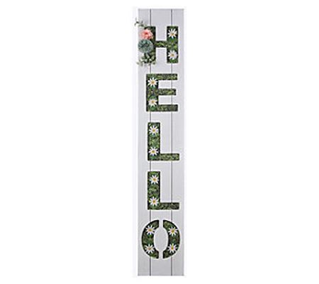 Young's Wood Artificial Plant Hello Door Leaner /Wall Sign