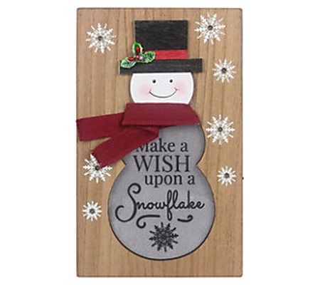 Young's wood Christmas snowman box sign w/LED