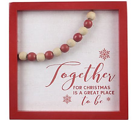 Young's Wood Framed Christmas Wall Sign with Bl essing Beads