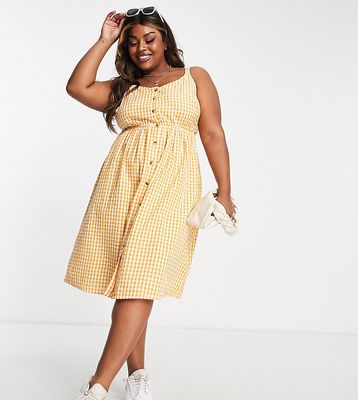 Yours button through strappy midi dress in yellow gingham