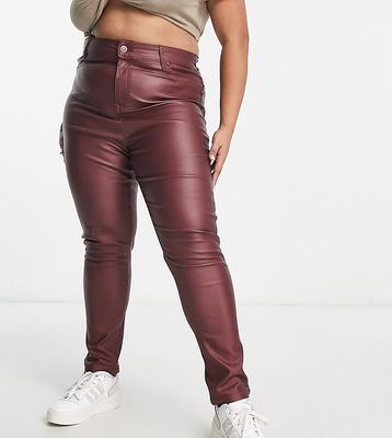 Yours coated skinny jean in burgundy-Red