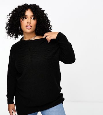 Yours crew neck knitted sweater in black