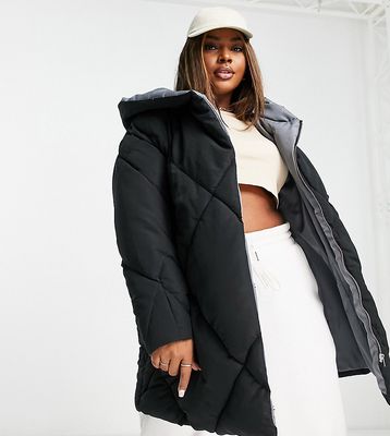 Yours duvet quilted puffer coat in black