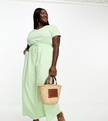 Yours Exclusive maxi t-shirt dress with drawstring waist in sage green