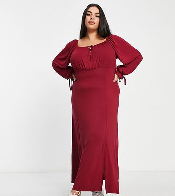 Yours Exclusive milkmaid midi dress in dark red