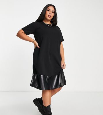 Yours faux leather shift dress in black