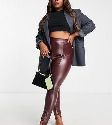 Yours faux leather split front pants in brown