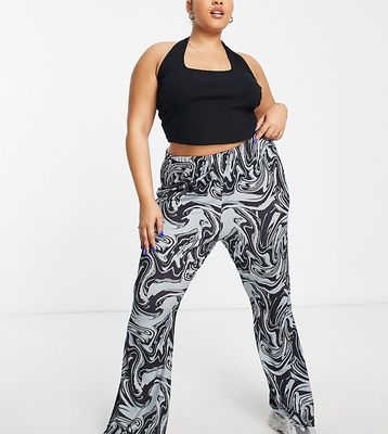 Yours flare pants in black marble print