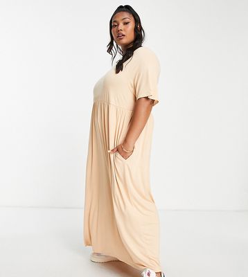 Yours jersey maxi smock dress in camel-Neutral