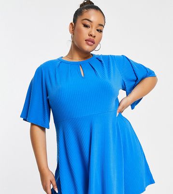 Yours keyhole detail rib peplum top in blue