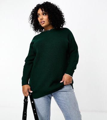 Yours knitted drop shoulder sweater in green