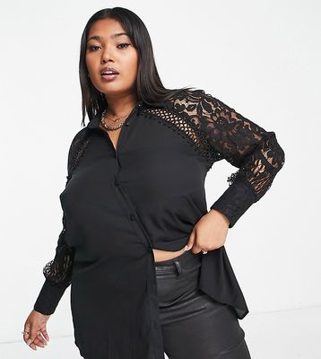 Yours lace detail shirt in black