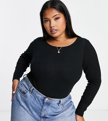 Yours long sleeve ribbed bodysuit in black