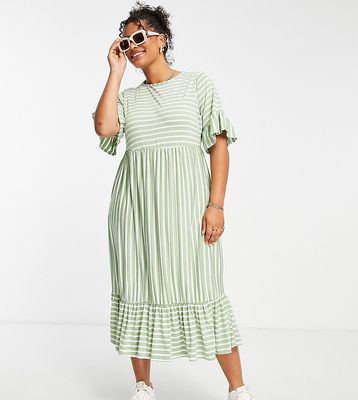 Yours midi dress in sage stripe-Green