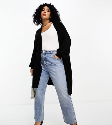 Yours oversized cardigan with balloon sleeves in black