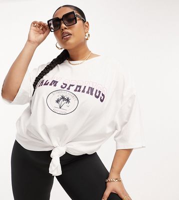 Yours oversized palm springs slogan t-shirt in white