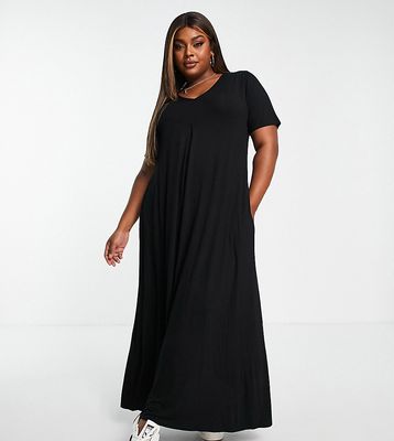 Yours pleated front maxi dress in black