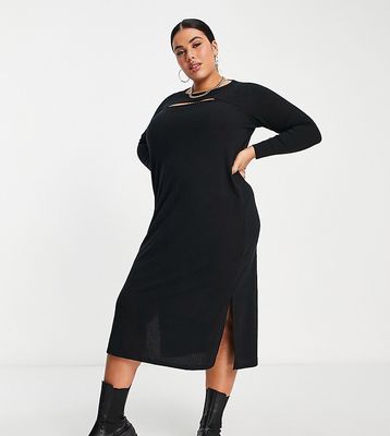 Yours ribbed cut out midi dress in black
